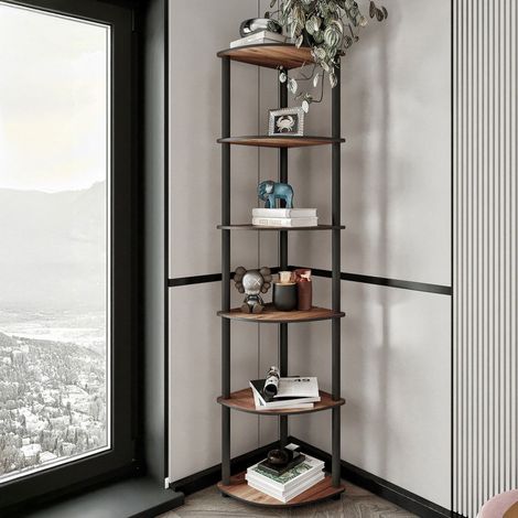 Estantería Schiavon, Librería 5 Estantes, Instalación Libre, Acabado Nogal, 34x34x173h cm Marrón Nogal (1/4)