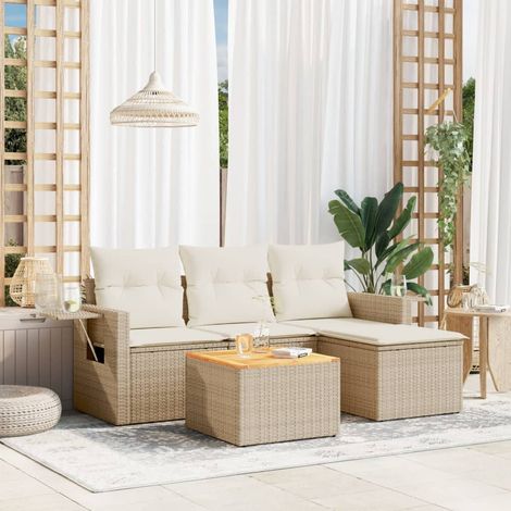 Juego de sofás jardín con cojines 5 pzas ratán sintético beige vidaXL (1/5)