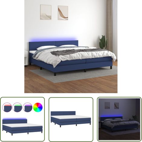The Living Store Boxspringbett mit Matratze & LED Blau 200x200 cm Stoff - Boxspringbett - Doppelbett - Schlafsofa - Bettenrahmen - Lattenrost (1/5)
