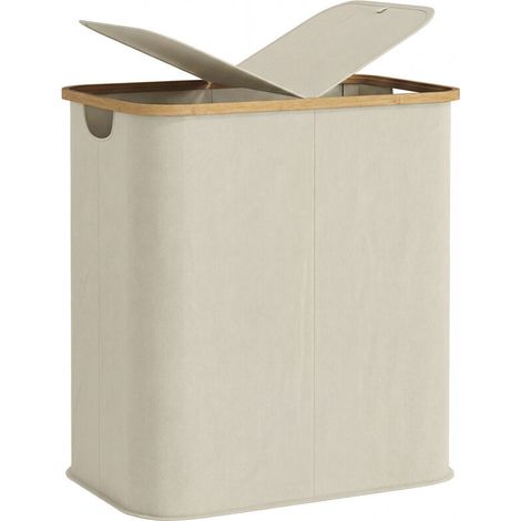 Panier À Linge - 80 L - Double Compartiment - Pliable Avec Couvercle - Beige - 1 Pièce (1/5)