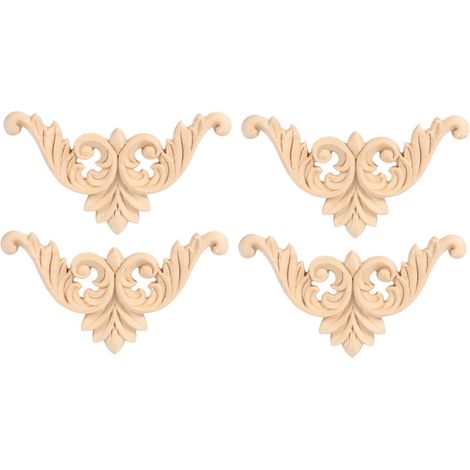 4 Pièces Applique en Bois d'Hévéa Sculpté Coins Décor Fleur Non Peint 8x8cm (1/5)