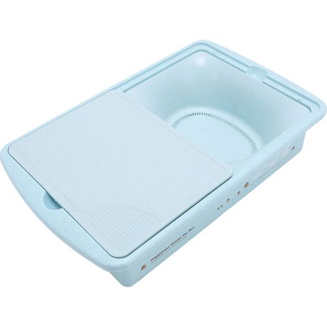 Ensemble de planche à découper et bac de camping en paille de blé avec panier filtrant à eau en plastique à 2 couches et bac à légumes vert menthe (1/5)