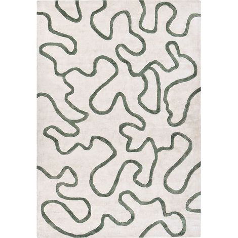 Tappeto moderno in viscosa realizzato a mano con motivo astratto 160 x 230 cm beige chiaro e verde Kappar