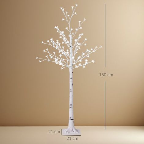 Arbre artificiel, cerisier artificiel en fleurs, avec 120 LED, 3 niveaux de luminosité, blanc chaud, écorce réaliste, 21 x 21 x 150 cm (1/5)