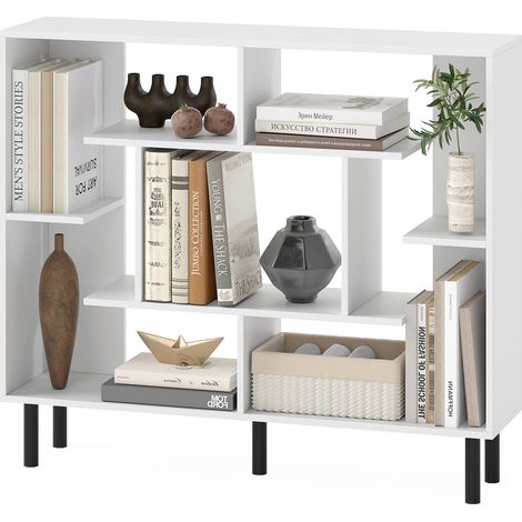 COSTWAY Open Bookshelf Modern Geometric Bookcase-White (1/5)