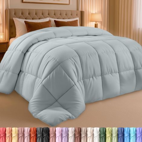 Insert de Couette - Couette Alternative matelassée avec languettes d'angle, Couture de Finition en carré (Grand lit, Gris Clair) (1/5)
