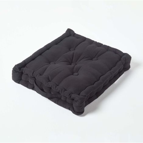HOMESCAPES Cotton Black Floor Cushion, 40 x 40 cm