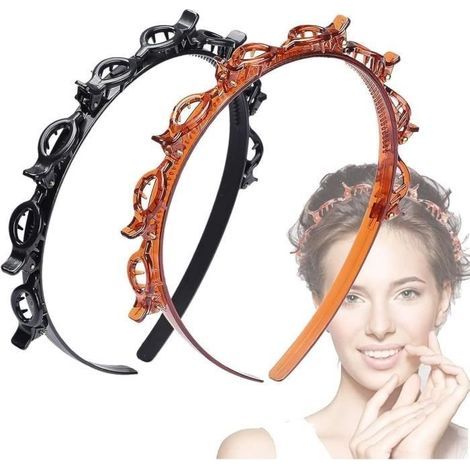2-teiliges Haarband-Set mit Clips, Haarspange für doppelten Pony, Haarreif-Haarband, DIY-Haarband (Schwarz/Braun) (1/4)