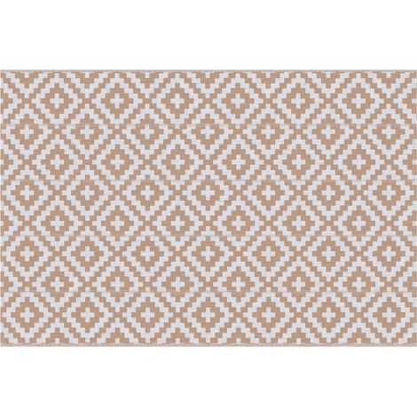 Tapis d'extérieur à motif graphique - Tapis double face à motif 2 - Douce. 2,74 cm x 1,82 m - PP haute densité 310 g/m² Blanc Beige (1/5)