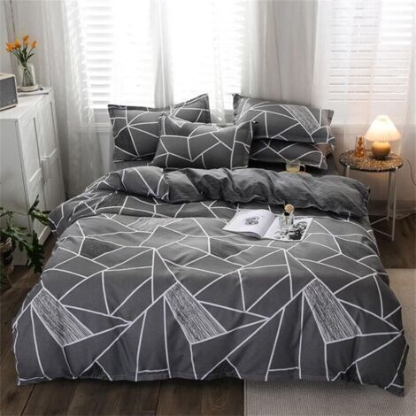 4 Pièces Housse de Couette 220x240cm avec 2 Taies d'Oreillers 7448cm, Parure de Lit Adulte en Microfibre Polyester avec Fermeture Éclair, Motif Géométrique Gris