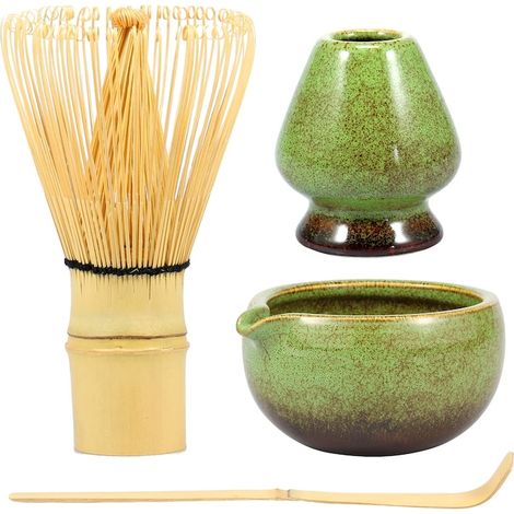 Service à thé 4 pièces - Service à thé - Service à matcha - Service à thé multicolore - Bol en céramique et porte-brosse à dents - Service à thé - Service à cuillères en céramique et bambou (1/5)