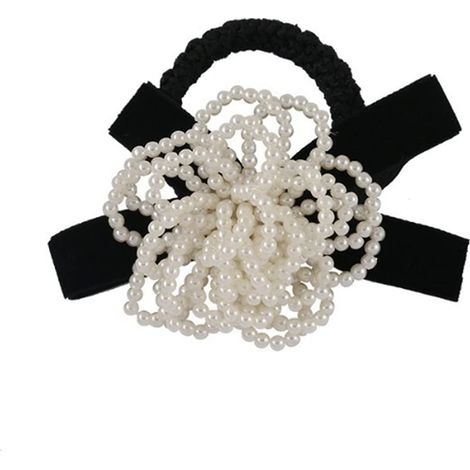 chouchou en forme de camélia perlé, ruban noir, accessoire pour cheveux, bandeau à nœud exquis, élastique pour cheveux de fille (1/3)