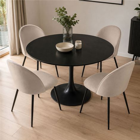 Dmora - Set di 4 sedie Stinson, Poltrona rivestita in velluto, Sedia da pranzo imbottita, Seduta per riunioni, 51x54h82 cm, Grigio chiaro