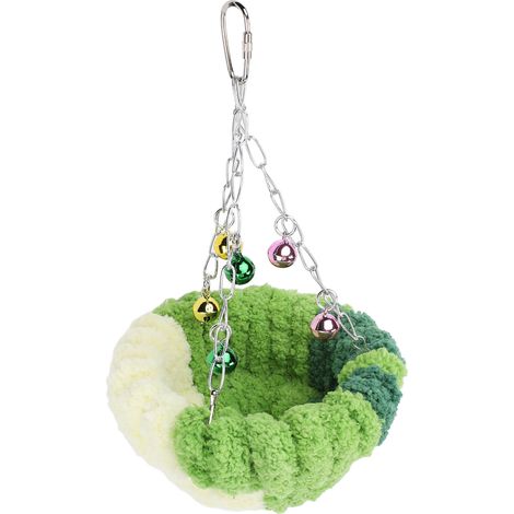 Nid d'oiseau chaud et douillet en peluche douce et mignonne avec clochette et pendentif, idéal pour la reproduction des perroquets, à suspendre au lit ou à la maison, grand format, vert foncé. (1/5)