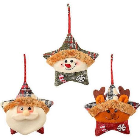 Lot de 3 pendentifs décoratifs de Noël : étoiles, Père Noël, bonhomme de neige, renne, à suspendre au sapin. (1/5)