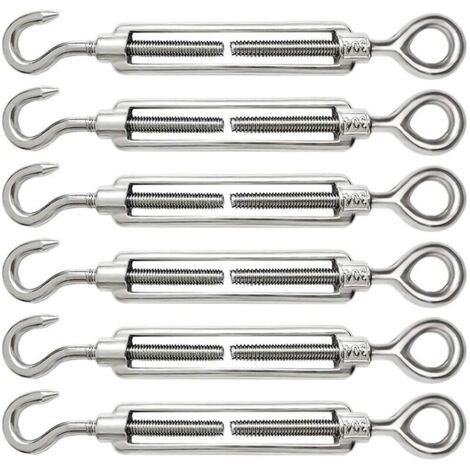 Ahlsen 6 Pièces Tendeur Cable M6 Tendeur Cable Inox 304 Réglable Crochet de Ridoir et Oeil pour Tendeur de Fil Cable Acier Corde Crochet Tendeur Accessoires (1/5)
