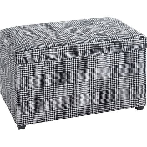 Coffre de rangement 65x40x42 cm en tissu pied-de-poule noir et blanc