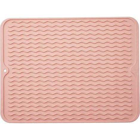 Tapis d'égouttage et dessous-de-plat en silicone, antidérapant et résistant à la chaleur, pliable, pour cuisine et table, rose (1/5)