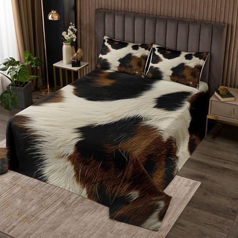 Couvre-Lit 170x230 Peau de Vache avec 1 Taie d'oreiller, Dessus de Lit Adulte Fourrure de Vache, Couverture de Lit Peau d'animal de Ferme, Jetés de Lit Rustique (1/4)
