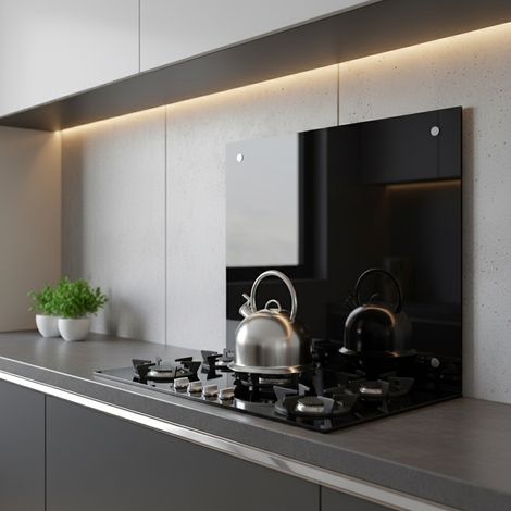 Melko paraspruzzi copri stufa in vetro, per cucina, stufa, piastrelle, vetro di sicurezza temperato da 6 mm, parete posteriore della cucina, viti incluse, 100 x 50 cm, nero