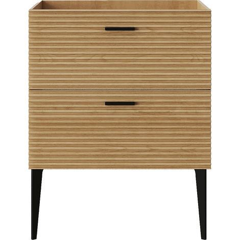 Mobile sottolavabo scanalato con piedini - 2 cassetti - Naturale chiaro - 60 cm - SARONE (1/4)