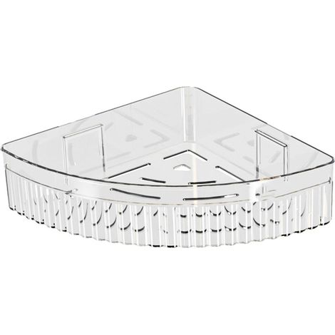 Étagère d'angle de douche en plastique, fixation murale sans perçage, pour salle de bain et toilettes, transparente, demi-ronde. (1/5)