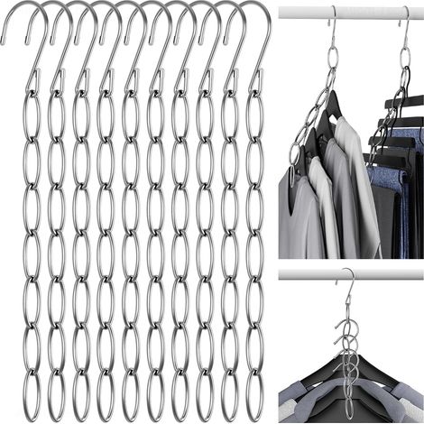 Clothing Chain Hanger 10-Pack, Metal Closet Organizer Space Saving Hangers with 7 Holes, College Dorm Room Essentials, Closet Organizers and Storage for Home, Office & Travel, Wrinkle-Reducing (1/5)