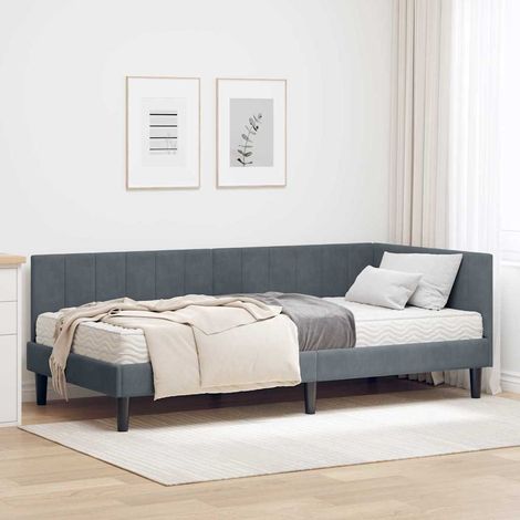 Eckbettgestell mit Matratze mit Kopfteil 2 pcs Grau Samt