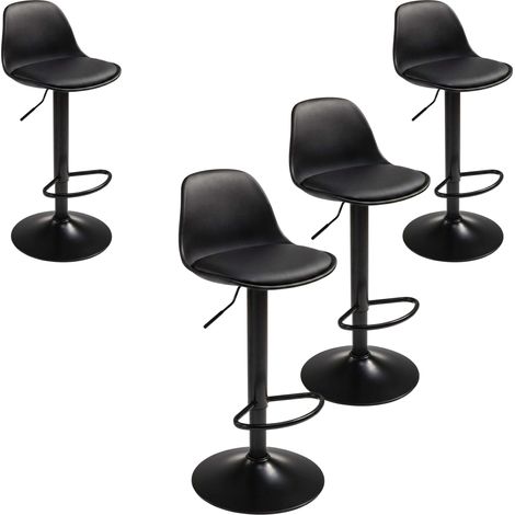 Pack 4 Taburetes de Bar o Cocina, Silla Alta Bistro, Altura Regulable, Asiento Acolchado, 360º, Negro (1/5)