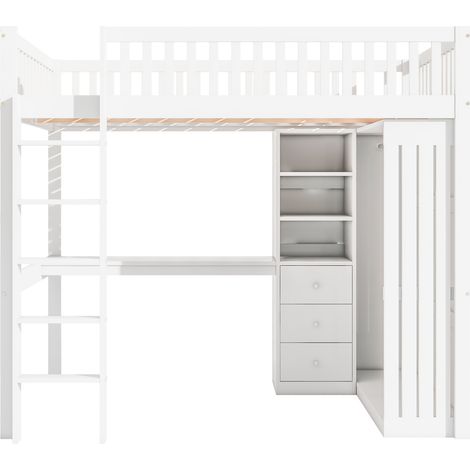 Letto a soppalco 140 x 200 cm con scrivania, armadio, 3 cassetti e scala, bianco (1/5)