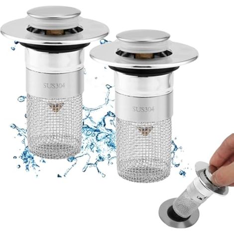 CCYKXA 2 Pièces Bonde Lavabo Universel,34-40mm Bouchon de Vidange Amélioré,Pop Up Bouchon de Vidage Universel,Bouchon de Crépine avec Filtre à Cheveux pour évier de Comptoir (1/5)