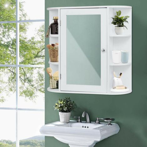 COSTWAY Armario con Espejo de Baño de Pared Baño Estante Mueble de Almacenamiento Blanco (1/5)