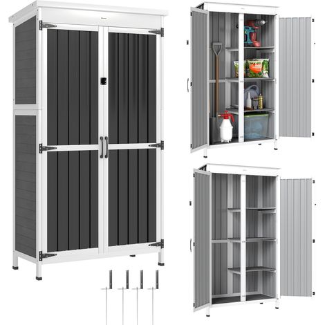 Armoire de rangement de jardin avec étagères amovibles et portes verrouillables, en bois et acier, dimensions : 94 x 43 x 166 cm, coloris noir et blanc. (1/5)