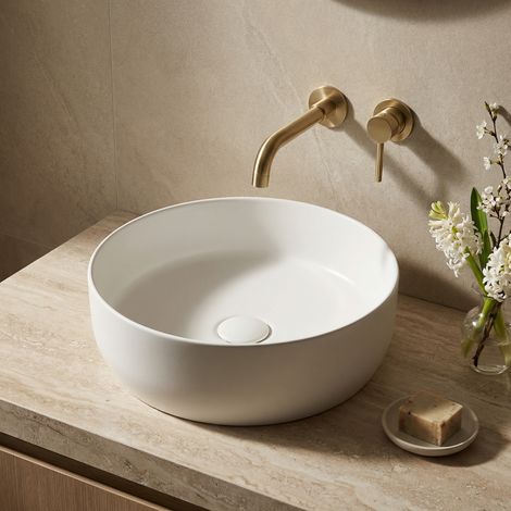 Swiss Aqua Technologies Aufsatzbecken-Set 39x39x12cm ohne Überlauf +Infinitio Ablaufgarnitur, weiß (SetSATINF-blanc)