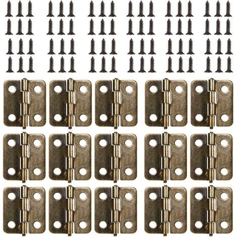 18 x 15 mm Charnière Plate, 50Pièces Mini Charnière Rétro en Bronze Antique, Durable et Robuste Charniere Porte avec 200 Vis pour Boîte Coffre à Bijoux Cabinet DIY Accessoires (Bronze) (1/4)
