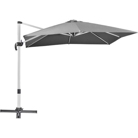 3 x 3(m) Cantilever Roma Parasol, Square Garden Umbrella with Cross Base, Crank Handle, Tilt, 360° Rotation and Aluminium Frame, Grey