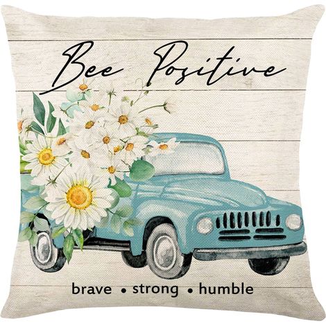 Taie D'oreiller - Lin - Motif Guirlande Verte - 45 x 45 cm - Pour Canapé Ou Lit - 1 Pièce (1/4)