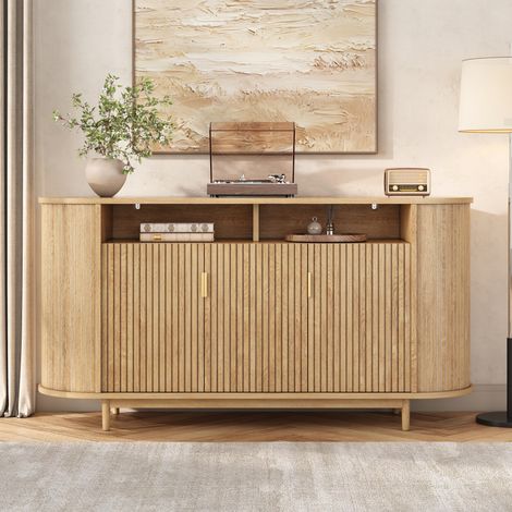 Credenza 3 ante mobile soggiorno buffet cucina 140x40x78cm in mdf effetto legno noce con gambe in pino armadietto contenitore moderno