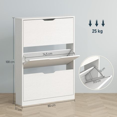 Meuble à chaussures 3 volets, étagère à chaussures étroite, armoire à chaussures inclinable pour 9 à 12 paires, 80 x 17 x 108 cm, blanc (1/5)