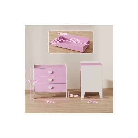 Commode enfant rose et blanche en MDF à 3 tiroirs avec rangement pratique et design compact pour chambre, salle de jeux et crèche (1/5)