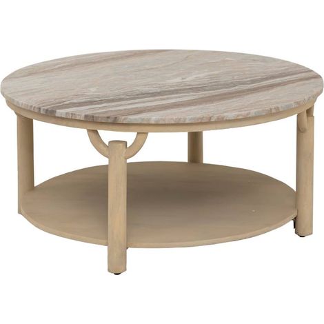 Made In Meubles – Table basse ronde en bois de manguier et marbre – Dimensions 45x100x100 cm – Élégance naturelle pour salon moderne (1/5)
