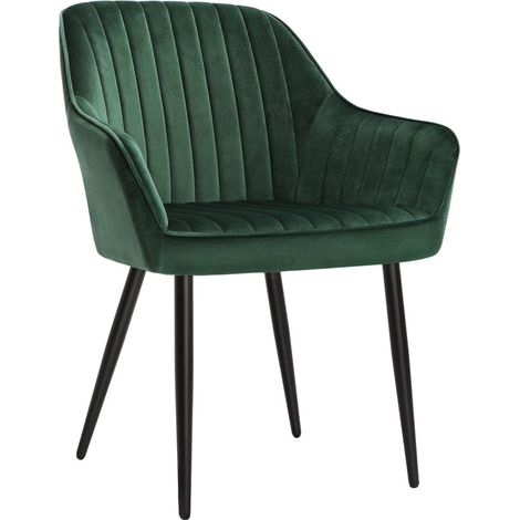 Sedia da pranzo poltrona seduta imbottita con braccioli larghezza seduta 49 cm gambe in metallo rivestimento in velluto portata 110 kg per soggiorno o camera da letto verde 120004906