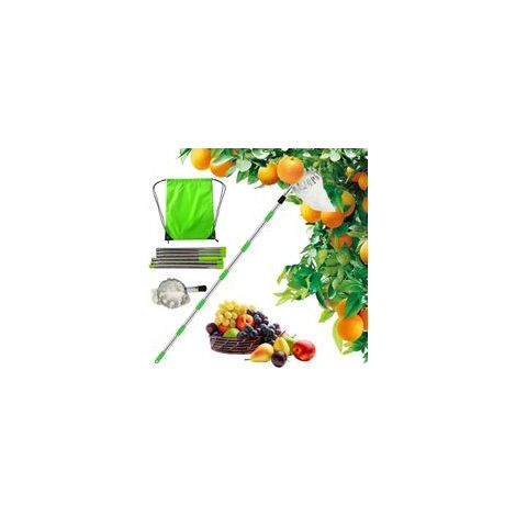Cueille Fruits avec Sac, Cueilleur de Fruits Amovible, Avec Manche Télescopique, 2.4 m Ramasse Fruit de Inox, Sac de Collecte