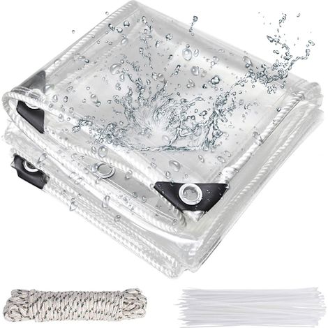 Bâche Transparente, 250G/㎡ 2x3M PVC Baches ImperméAbles pour Exterieur BâChe Transparente avec œIllets Mobilier De Jardin, Voitures, Piscines, BâChe ImperméAble Et IndéChirable (1/5)