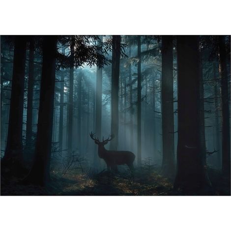 Papier peint mural forêt cerf animaux intissé grand format design intérieur salon chambre pas cher 200x140 cm (1/5)