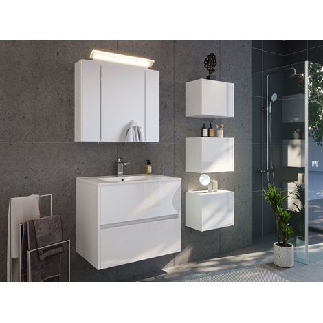 Badmöbelset Taifun 70cm 3tlg mit Spiegelschrank und 3er Boxen Set weiß Hgl