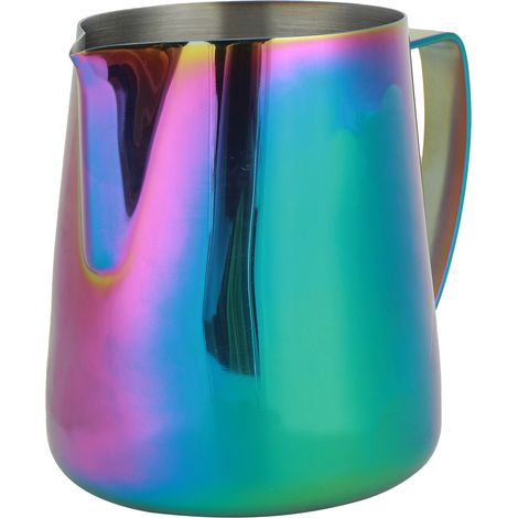 Pichet/carafe à lait en acier inoxydable épais et coloré, 600 ml, idéal pour préparer du lait et faire mousser le lait à la maison. Parfait pour les lattes et autres petits cafés. (1/5)