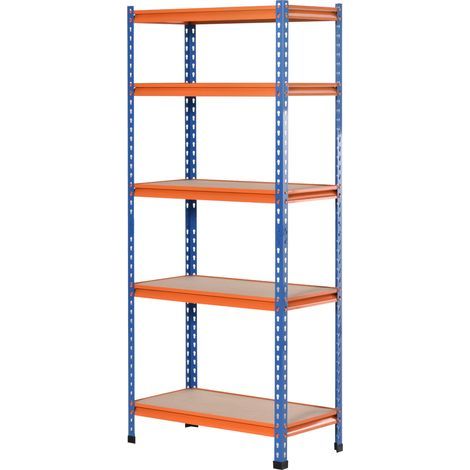 Étagère, bleu, orange, métal de garage 5 niveaux capacité 1500 kg 80 x 40 x 182 cm (1/5)