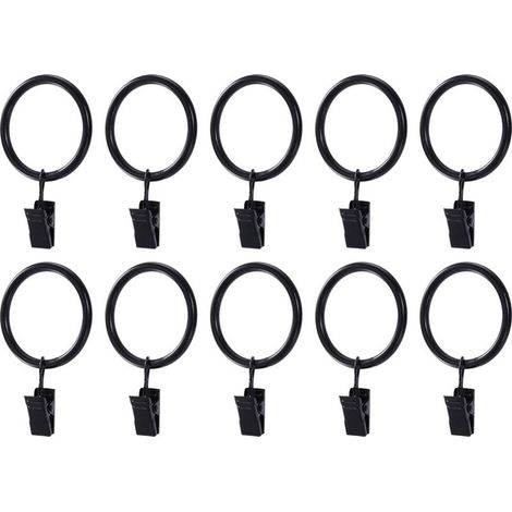 20pcs Antirouille Anneaux de Rideaux avec Pinces Metal Rideau Clips Crochet (Noir)