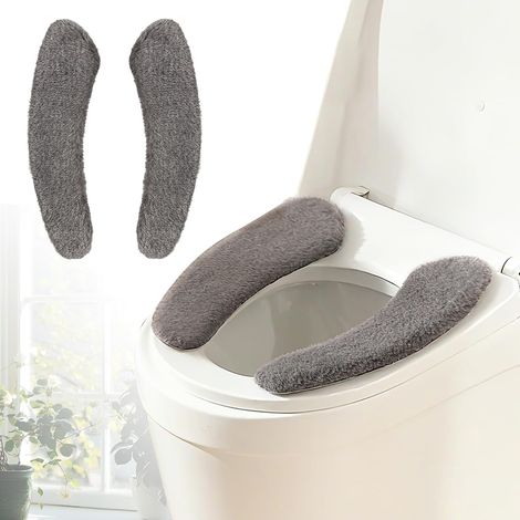Coussin de siège de toilette moelleux - coussin chaud lavable, tapis de bain doux - design auto-adhésif universel (gris) (1/5)
